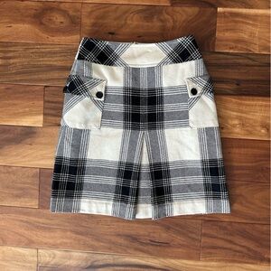 Vtg 90's Talbots Wool Blend Skirt Ivory Black Plaid Pockets size 4